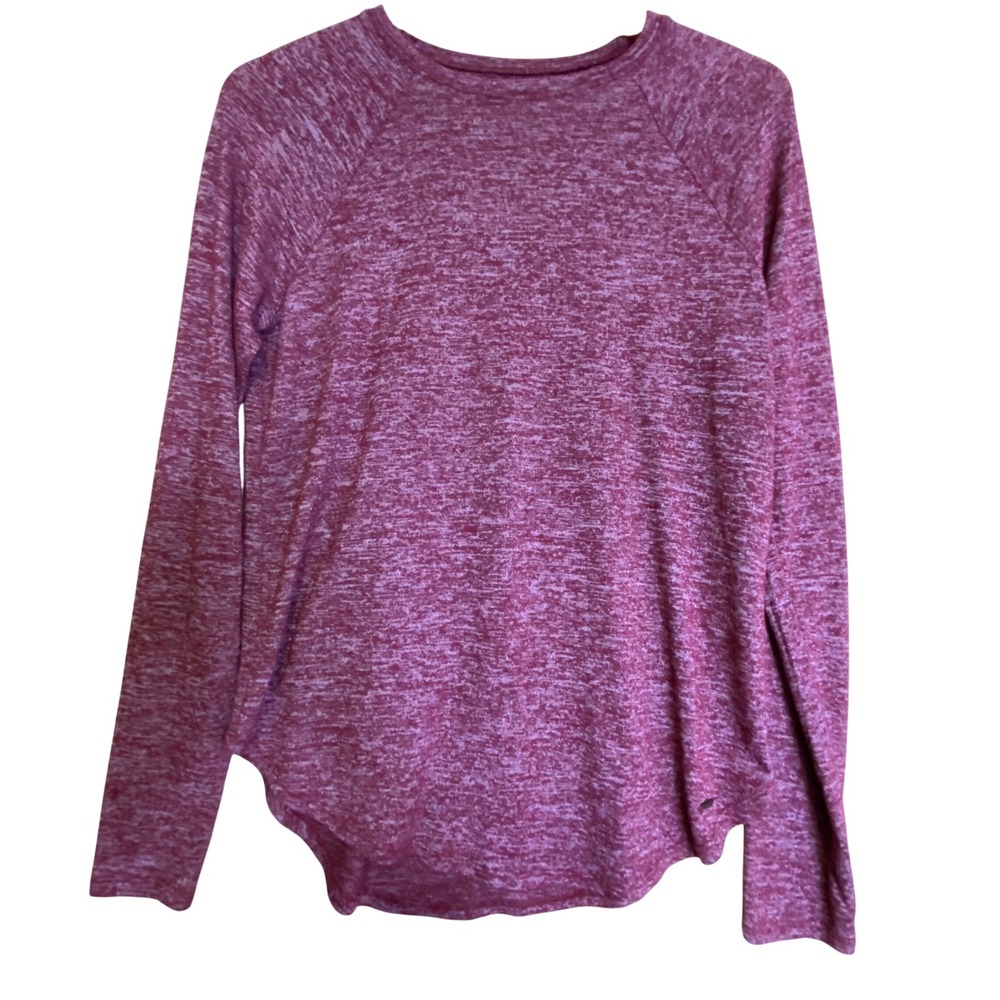 Hollister‎ Womens Small Long Sleeve Top Burgundy Heathered Raglan Curved Hem